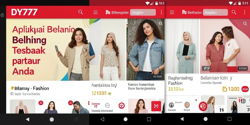 Antarmuka aplikasi DY777 yang modern dan stylish untuk belanja fashion.