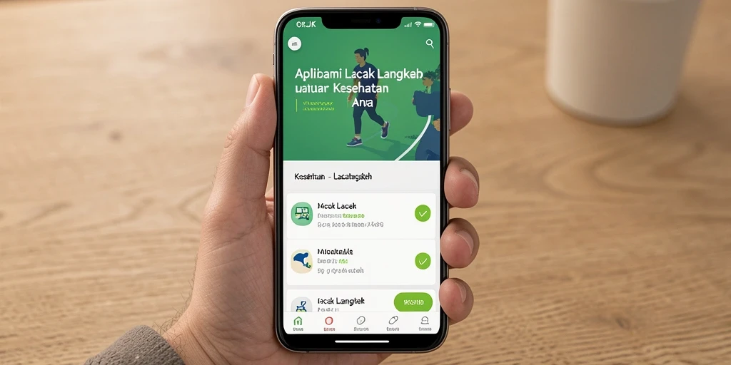 Antarmuka utama OKJK menunjukkan statistik lacak langkah yang mudah dibaca.