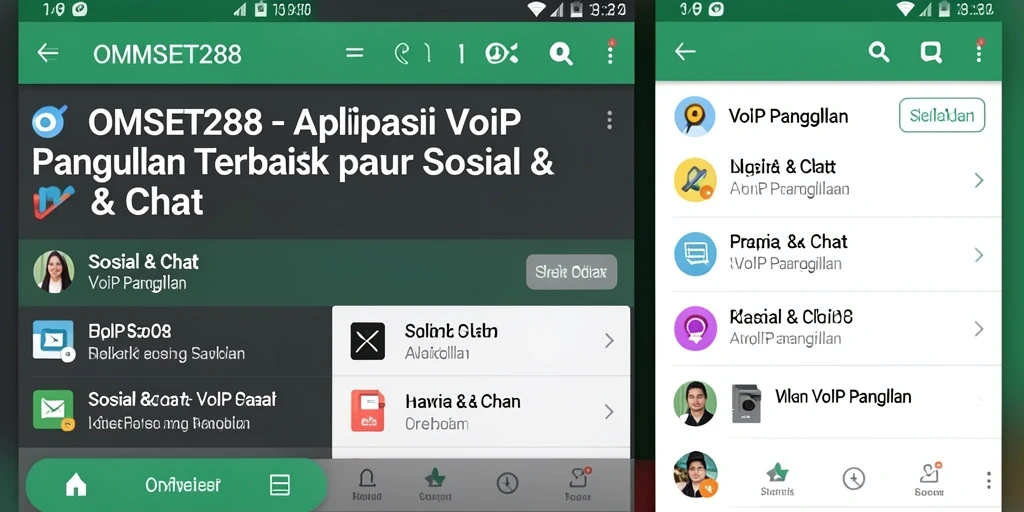 Antarmuka pengguna aplikasi OMSET288 untuk panggilan VoIP yang intuitif.